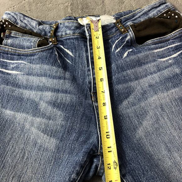 VTG Y2K Butterfly Embroidered Studded High Rise Flare Jeans Sz 14 Hippie Boho - Picture 10 of 12